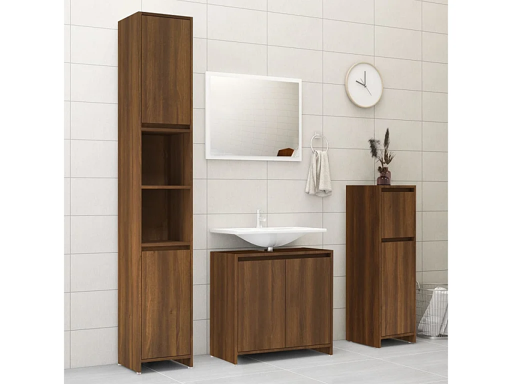 Armário WC 30x30x95 cm derivados de madeira carvalho castanho
