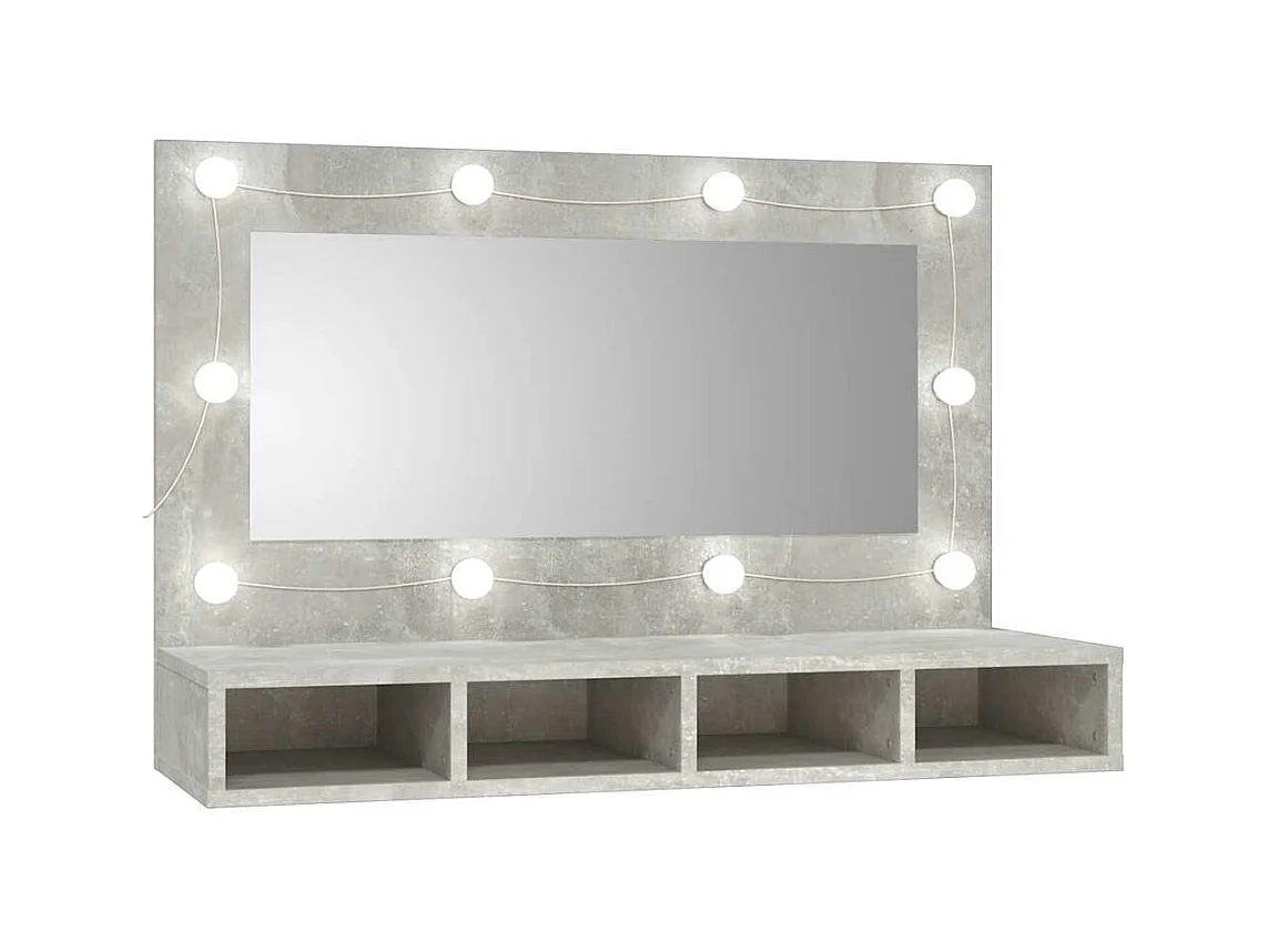 Armoire à miroir avec LED Gris béton 90x31,5x62 cm