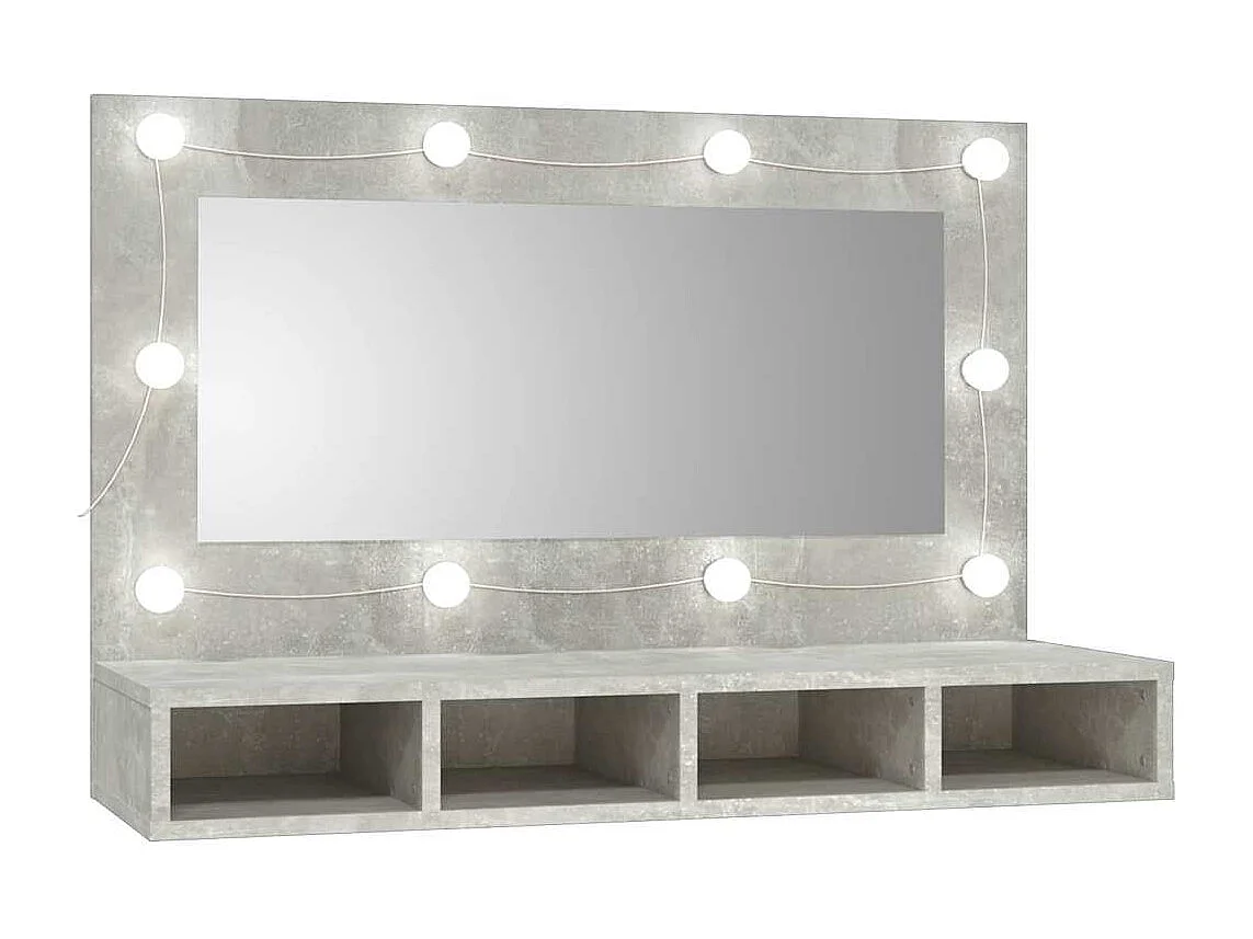 Armoire à miroir avec LED Gris béton 90x31,5x62 cm