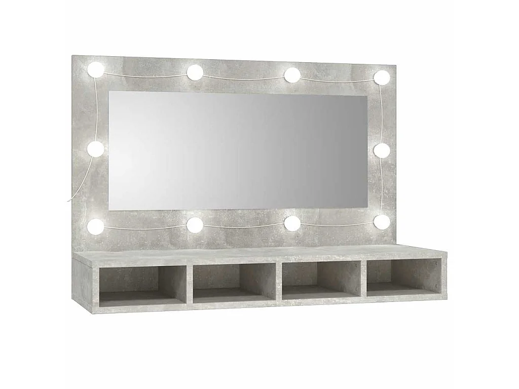 Armoire à miroir avec LED Gris béton 90x31,5x62 cm