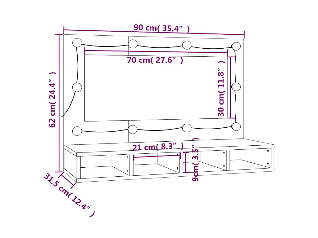 Armoire à miroir avec LED Gris béton 90x31,5x62 cm