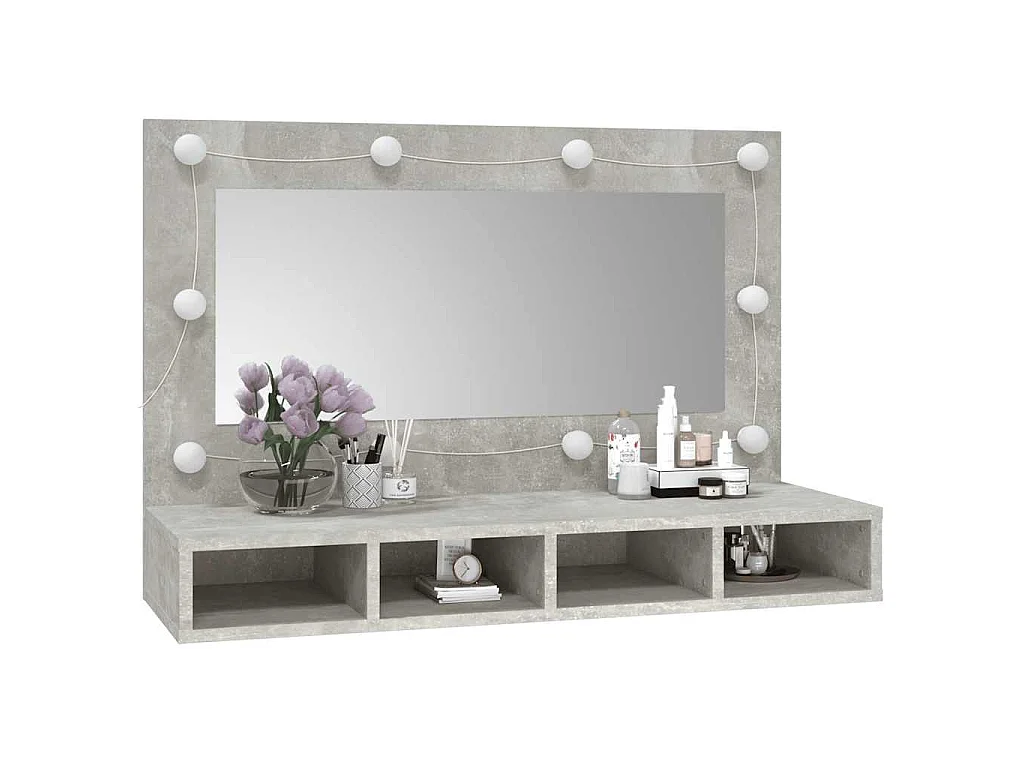 Armoire à miroir avec LED Gris béton 90x31,5x62 cm