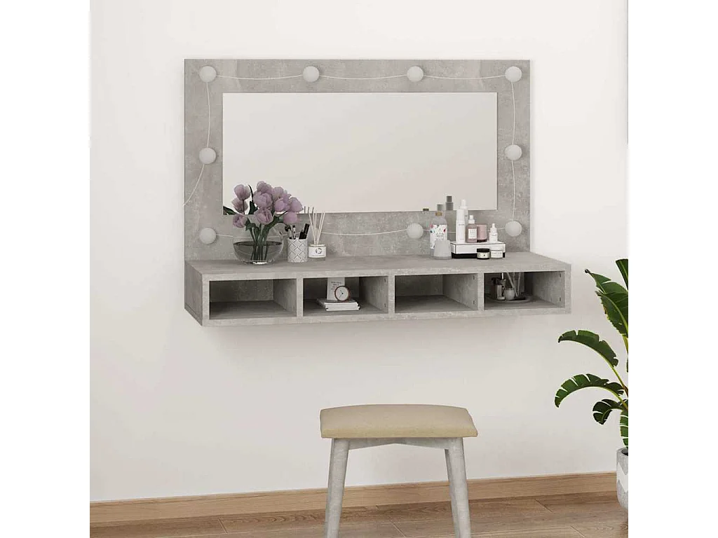 Spiegelkast met LED-verlichting 90x31,5x62 cm betongrijs