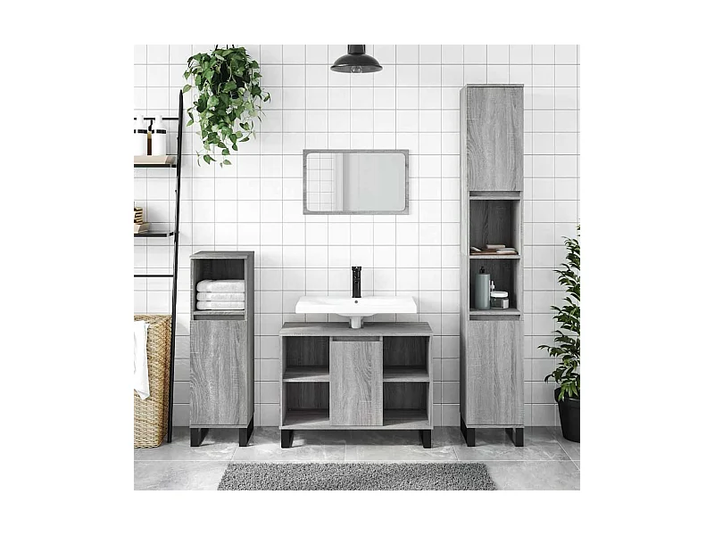 Badschrank Grau Sonoma 80x33x60 cm Holzwerkstoff