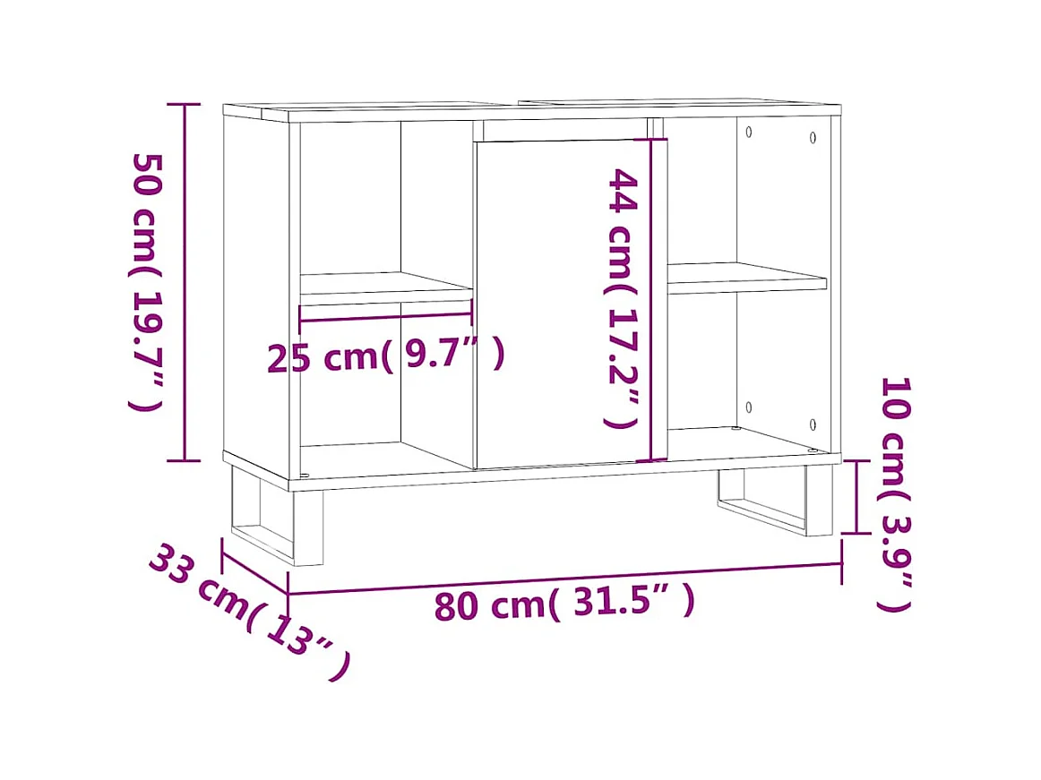 Armoire salle de bain sonoma gris 80x33x60 cm bois d'ingénierie