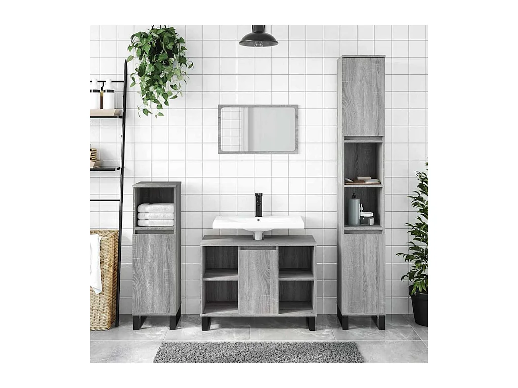 Mobile da Bagno Grigio Sonoma 80x33x60 cm in Legno Multistrato