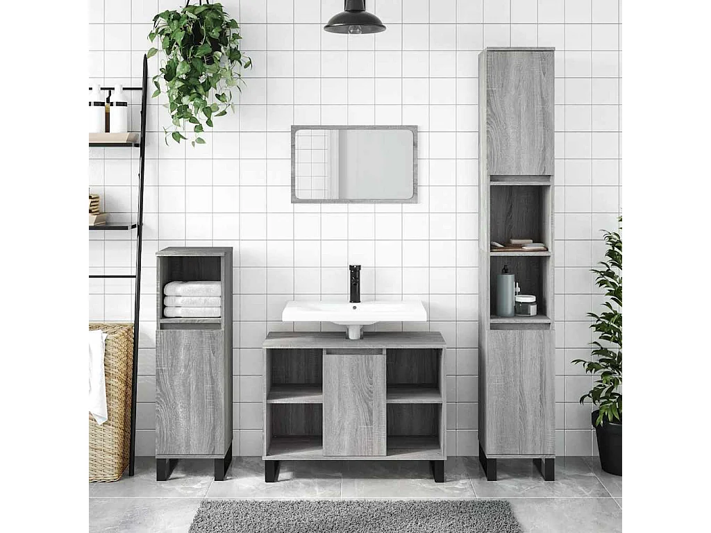 Badkamerkast 80x33x60 cm bewerkt hout grijs sonoma eikenkleurig