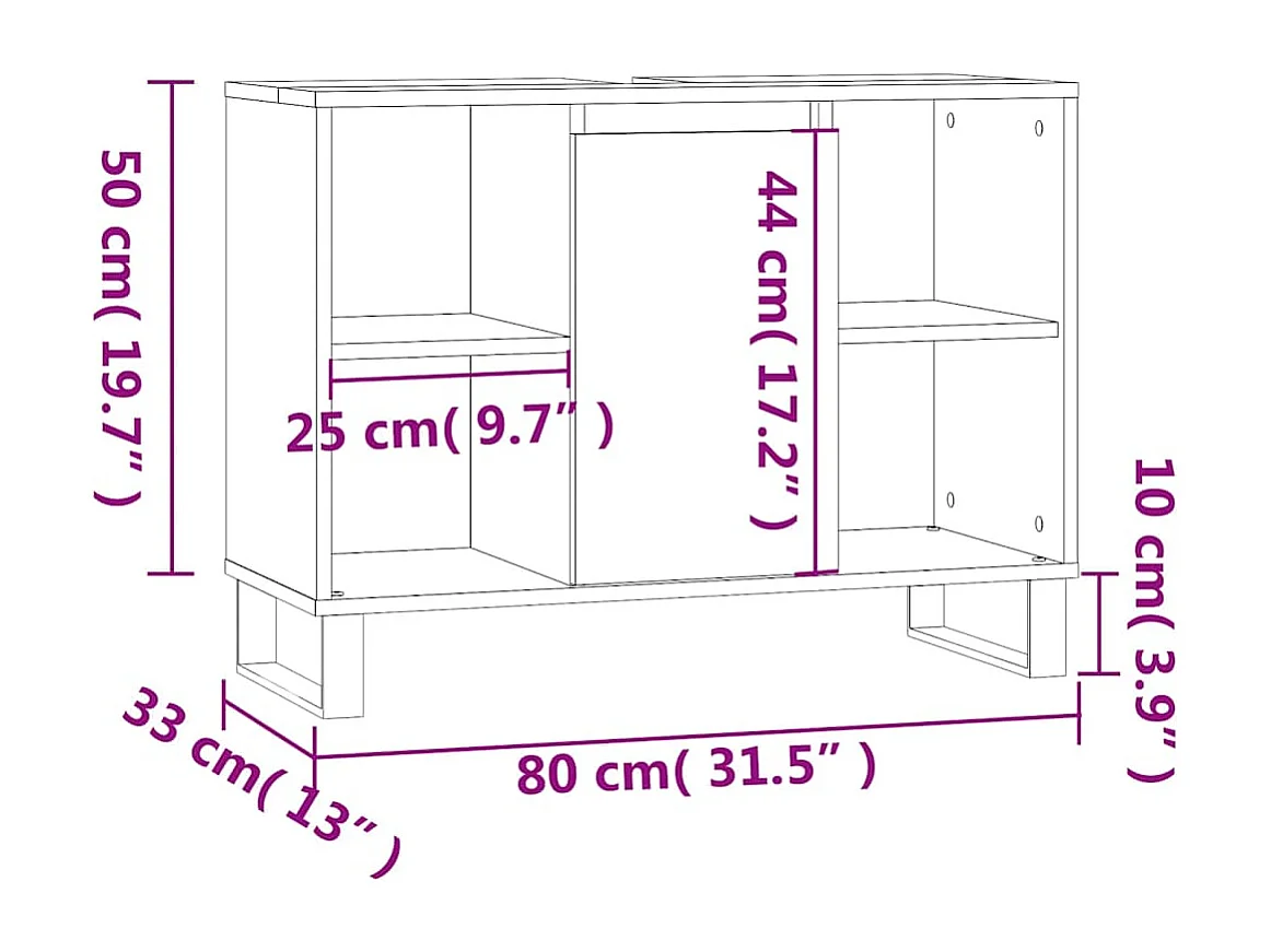 Badkamerkast 80x33x60 cm bewerkt hout grijs sonoma eikenkleurig