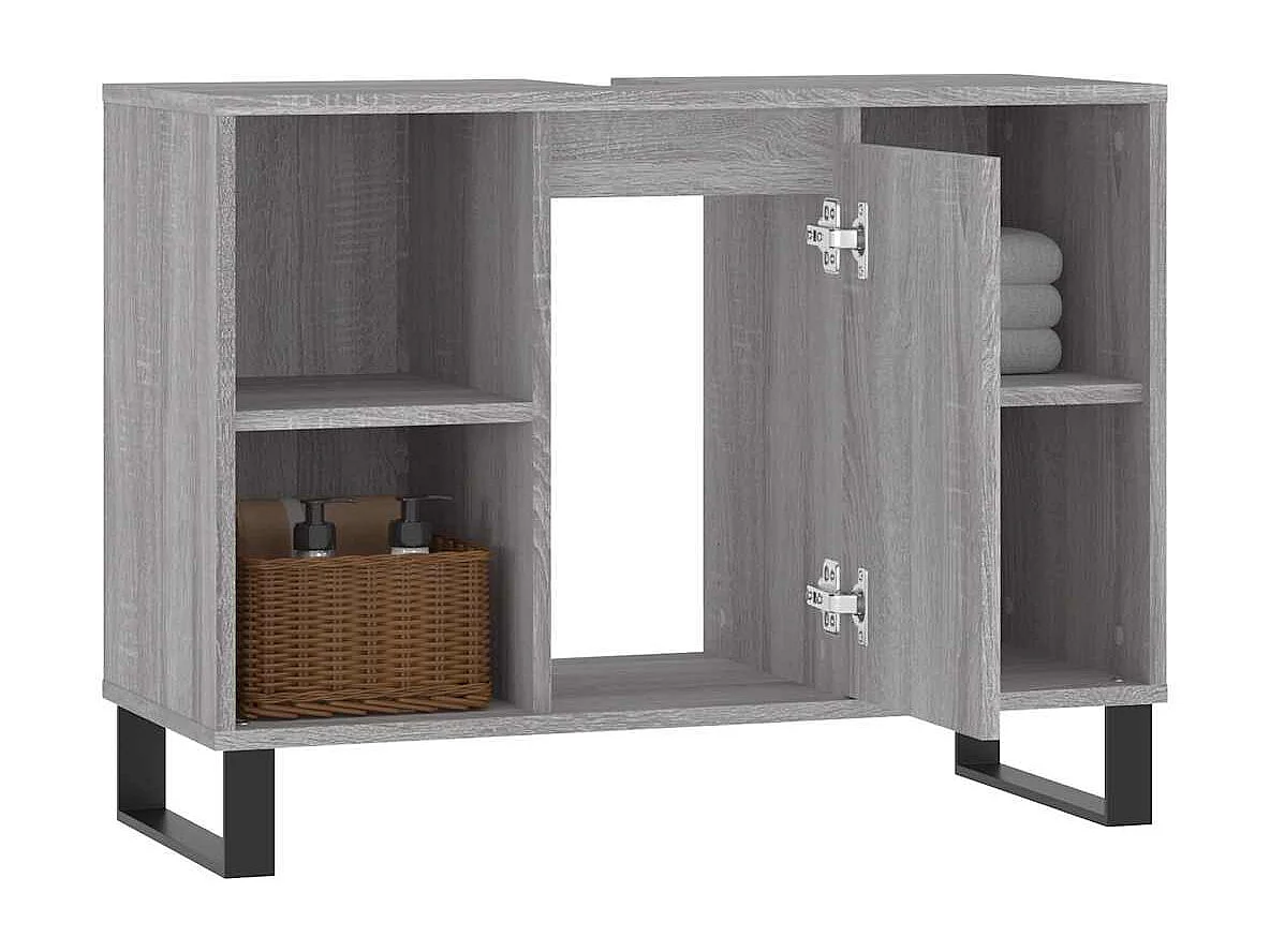 Badkamerkast 80x33x60 cm bewerkt hout grijs sonoma eikenkleurig