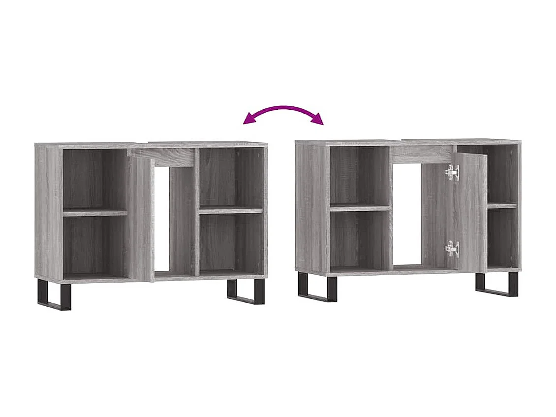 Badkamerkast 80x33x60 cm bewerkt hout grijs sonoma eikenkleurig