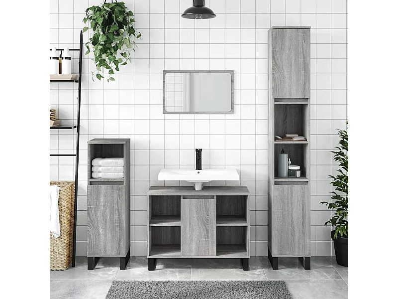 Badschrank Grau Sonoma 80x33x60 cm Holzwerkstoff