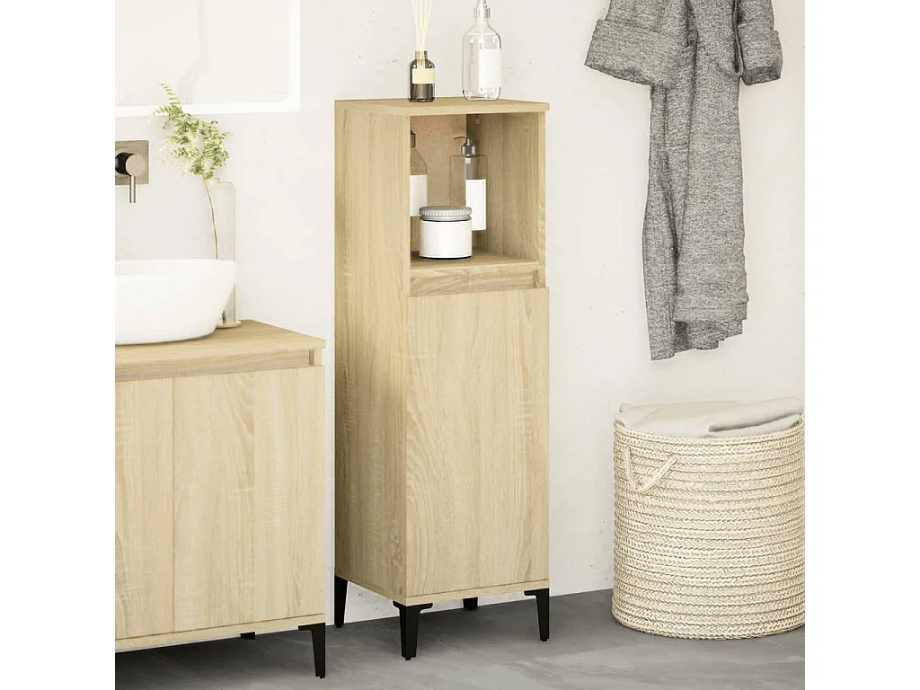 Armario de baño madera contrachapada roble Sonoma 30x30x100 cm