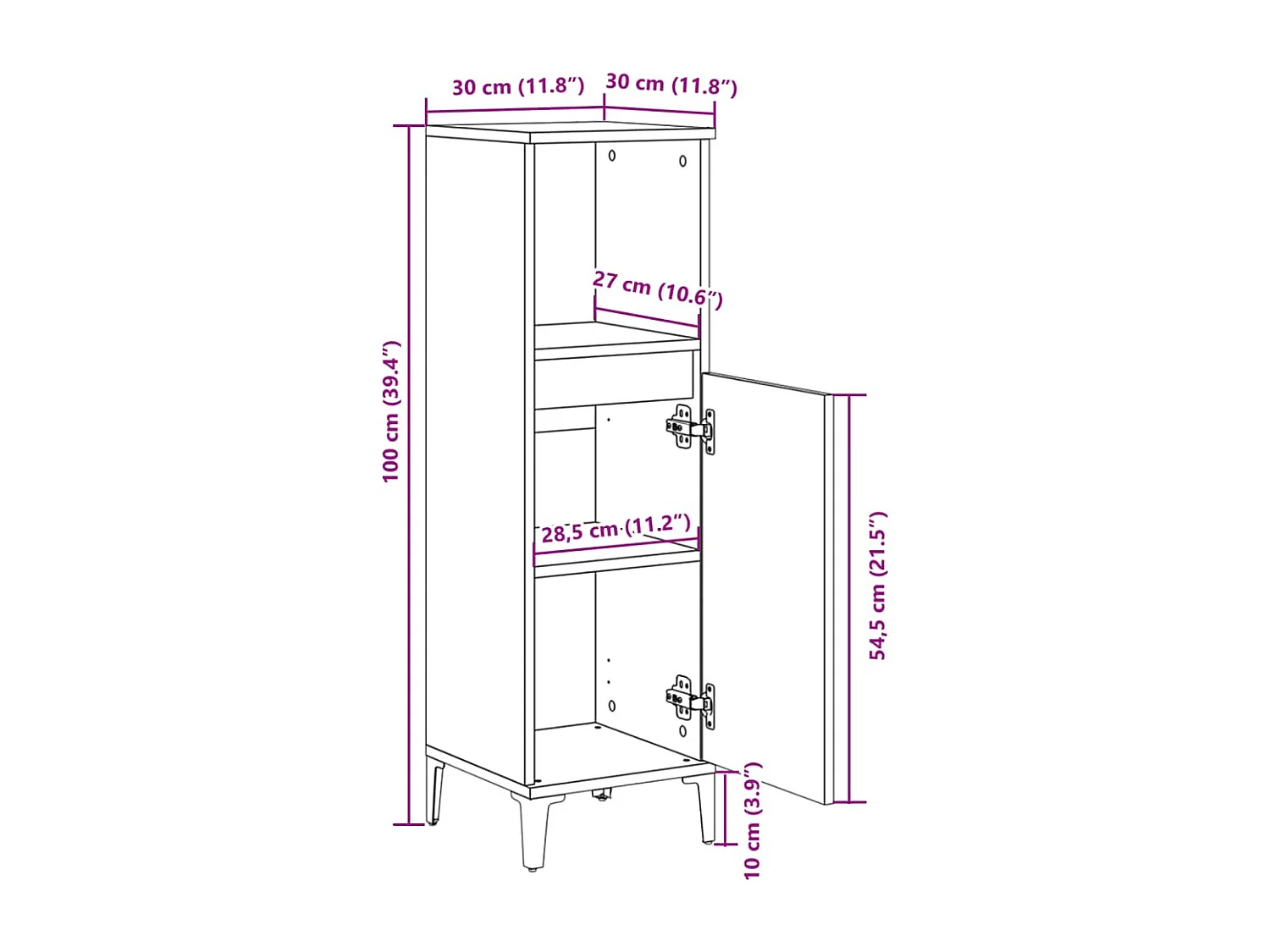 Armoire salle de bain chêne sonoma 30x30x100 cm