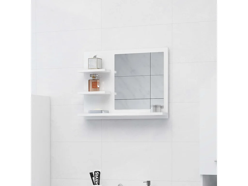 Miroir de salle de bain blanc brillant bois d’ingénierie