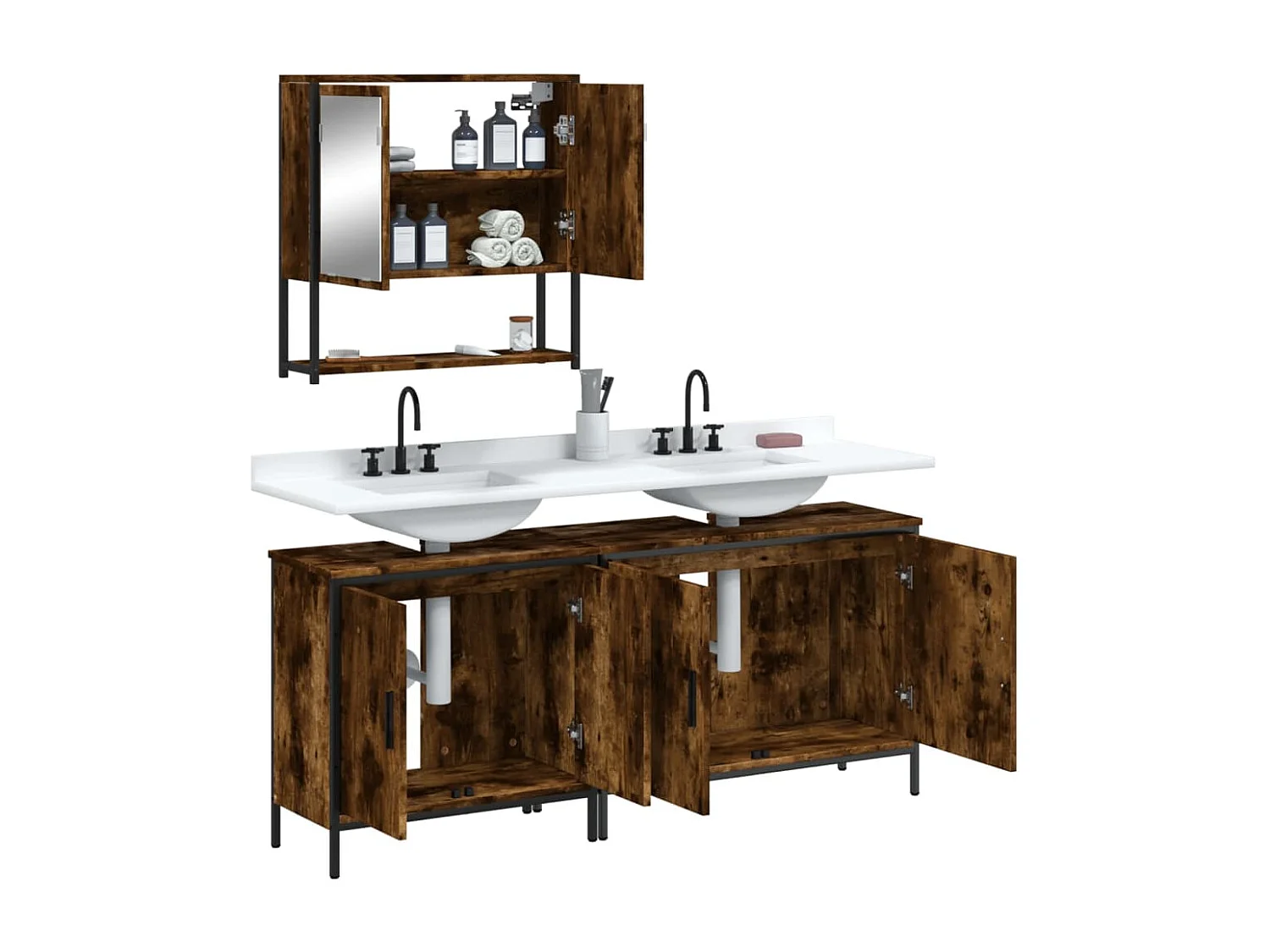 Set de muebles baño 3 pzas madera contrachapada roble ahumado
