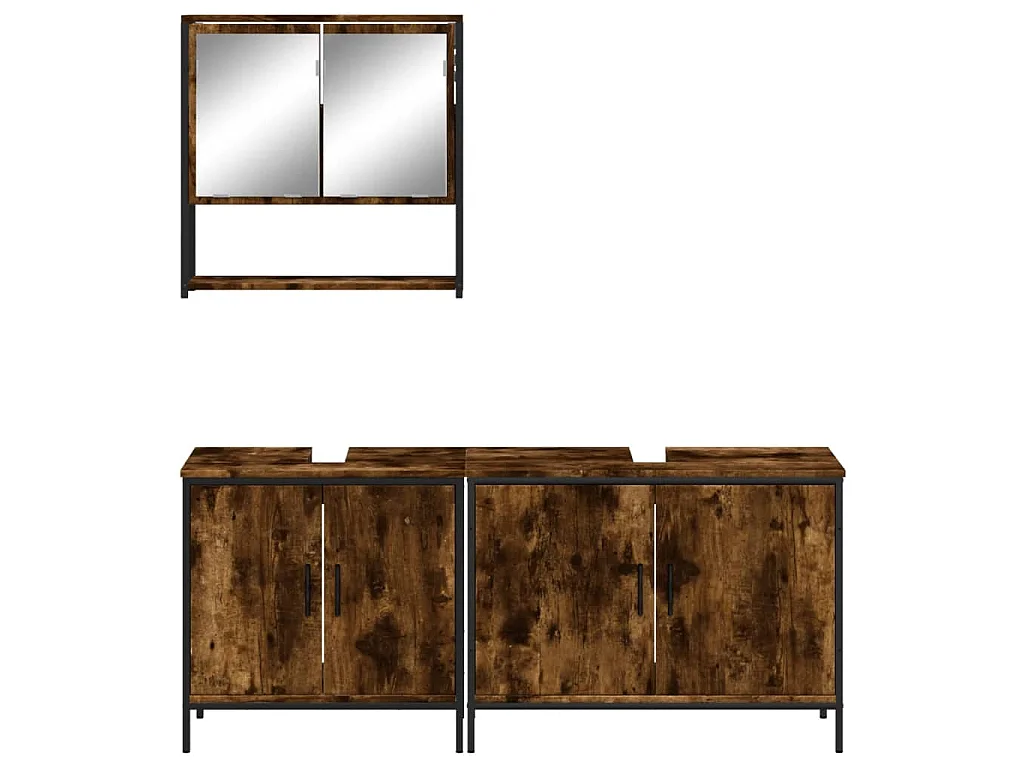 Set Mobili da Bagno 3 pz Rovere Fumo in Legno Multistrato