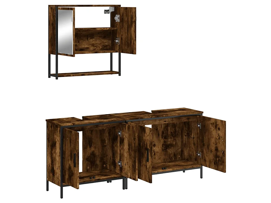 Set Mobili da Bagno 3 pz Rovere Fumo in Legno Multistrato
