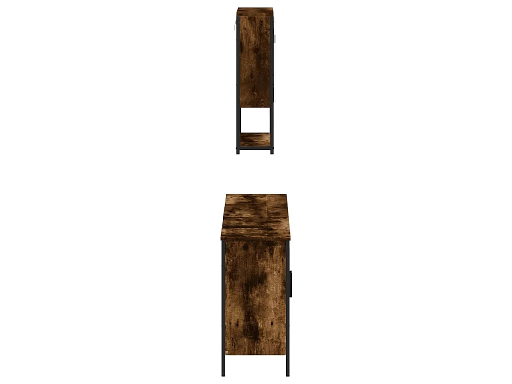 Set Mobili da Bagno 3 pz Rovere Fumo in Legno Multistrato
