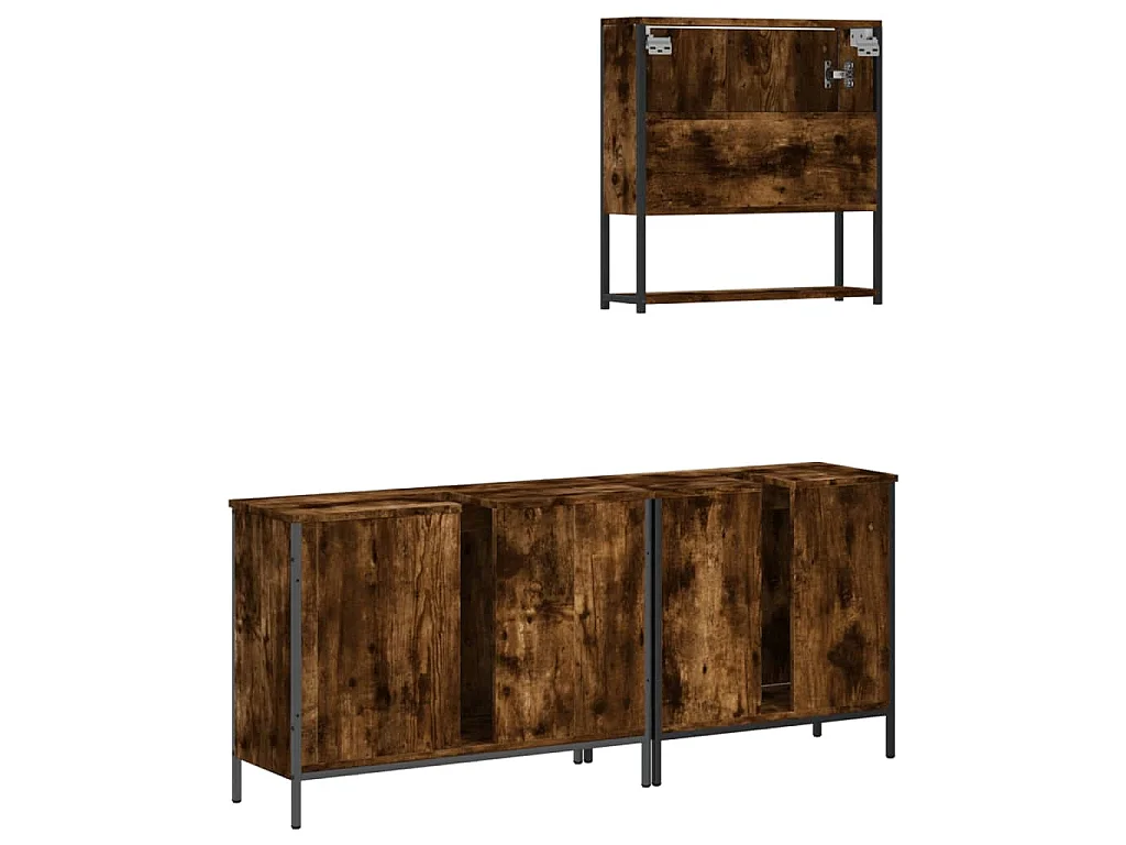 Set Mobili da Bagno 3 pz Rovere Fumo in Legno Multistrato