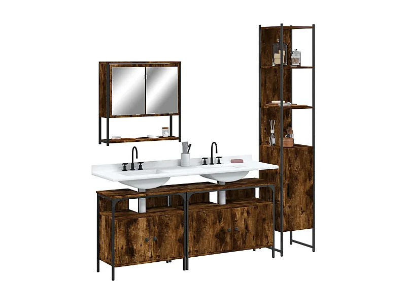 Set Mobili da Bagno 4 pz Rovere Fumo in Legno Multistrato