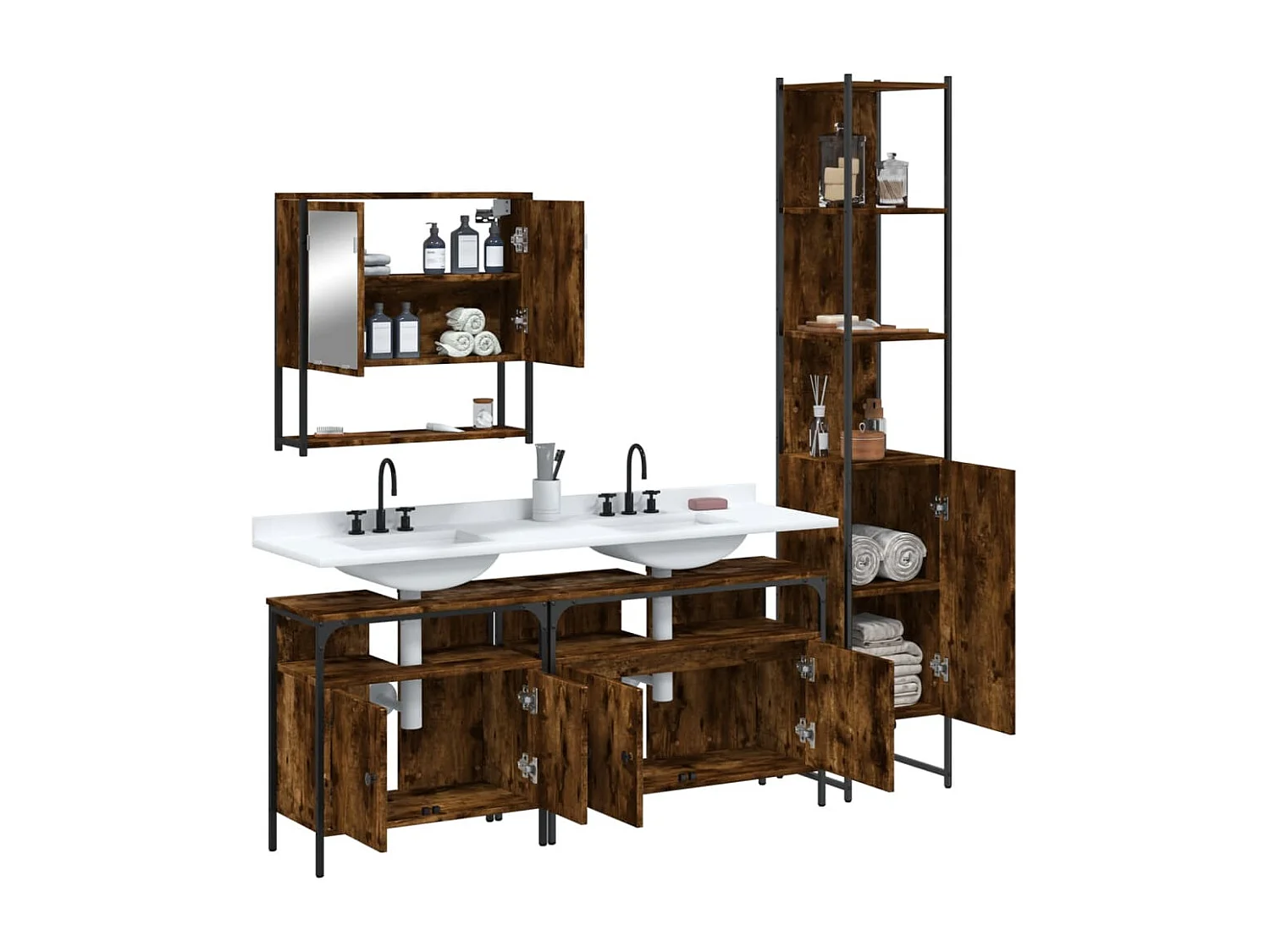 Set de muebles baño 4 pzas madera contrachapada roble ahumado