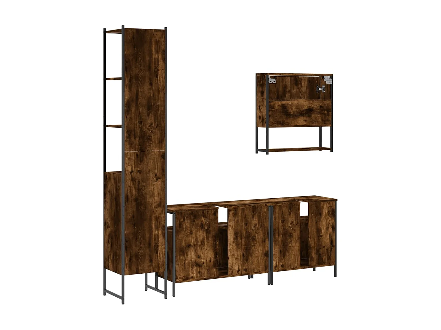 Set de muebles baño 4 pzas madera contrachapada roble ahumado