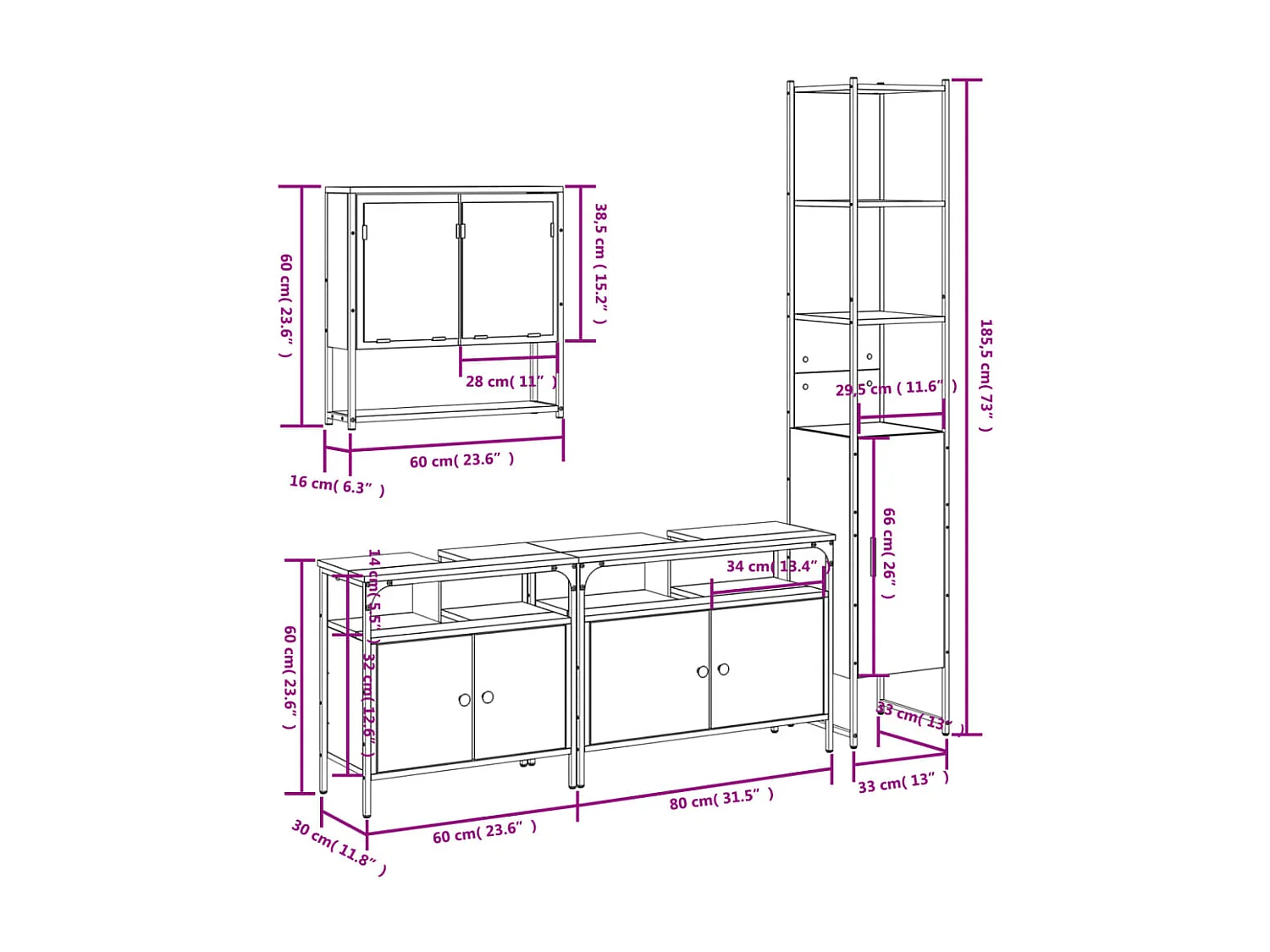 Ensemble de meubles de salle de bain 4 pcs Chêne fumé Bois