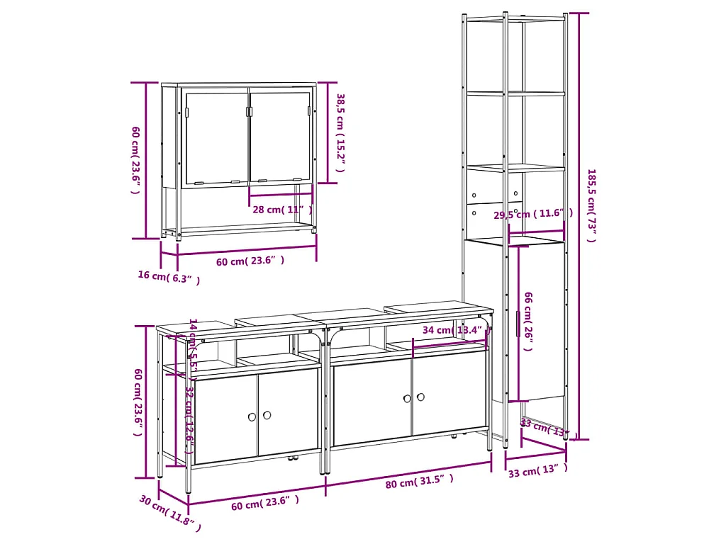 4-tlg. Badmöbel-Set Räuchereiche Holzwerkstoff