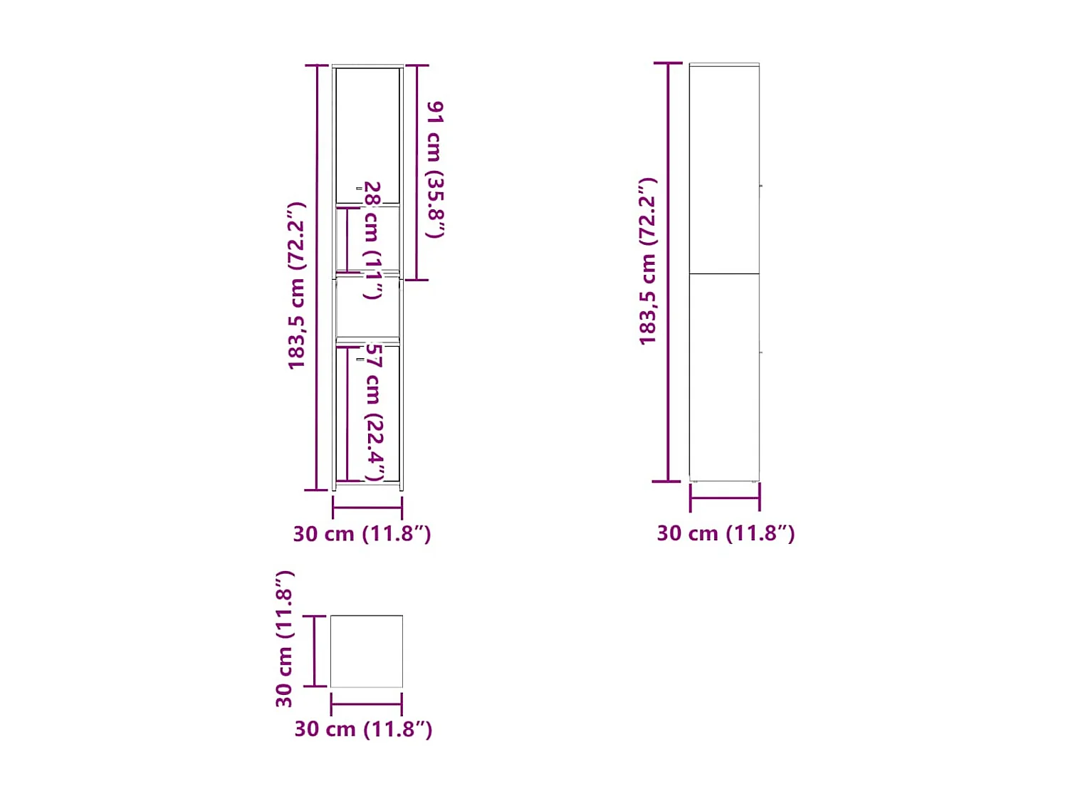 Mobile da Bagno Grigio Cemento 30x30x183,5 cm Legno tecnico