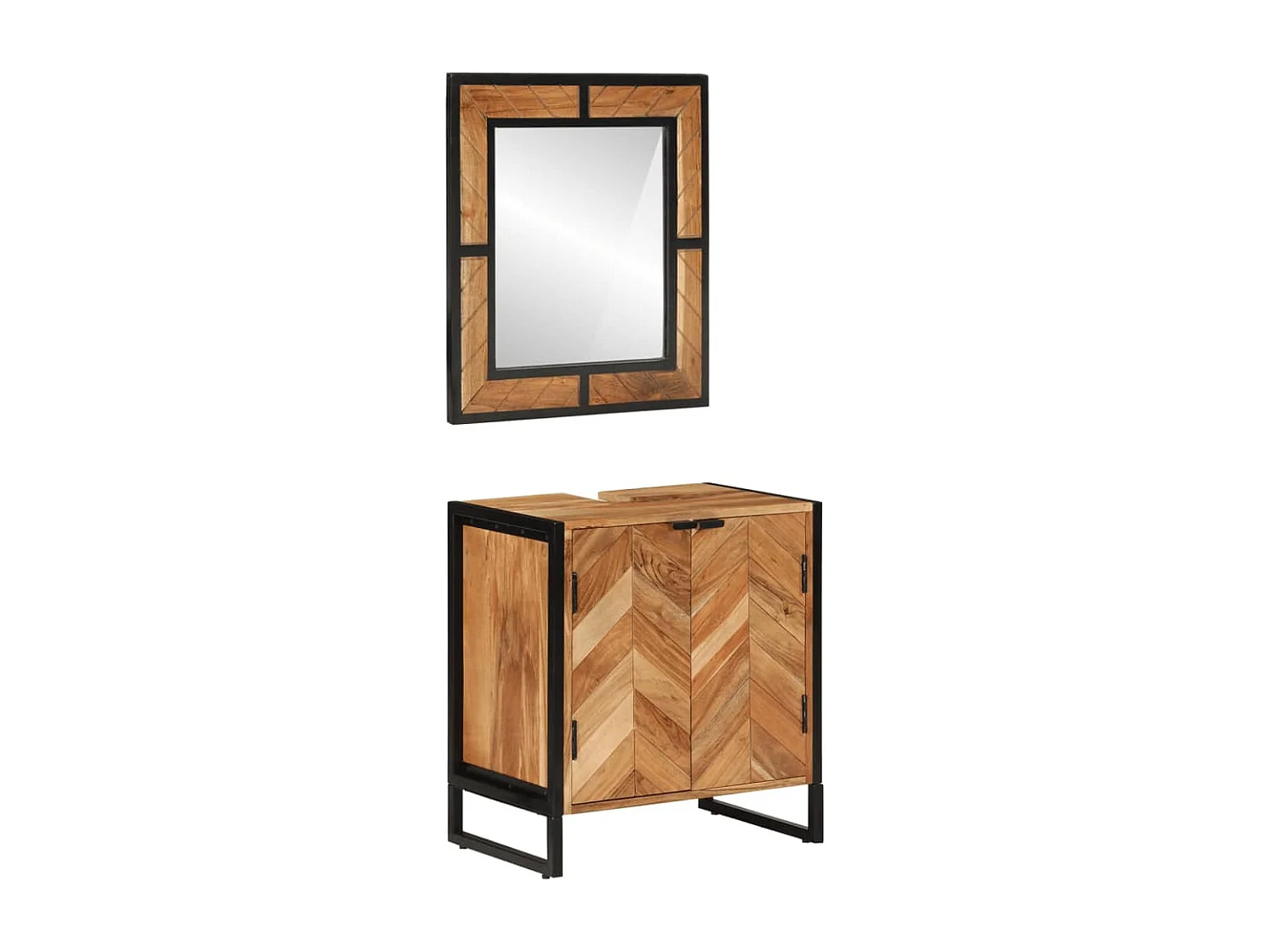2-tlg. Badmöbel-Set Eisen und Massivholz Akazie