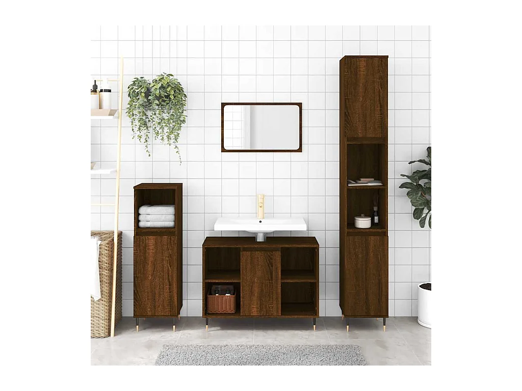 Badschrank Braun Eichen-Optik 30x30x100 cm Holzwerkstoff
