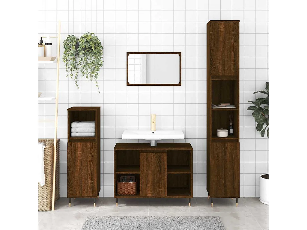 Armoire de bain chêne marron 30x30x100 cm bois d'ingénierie