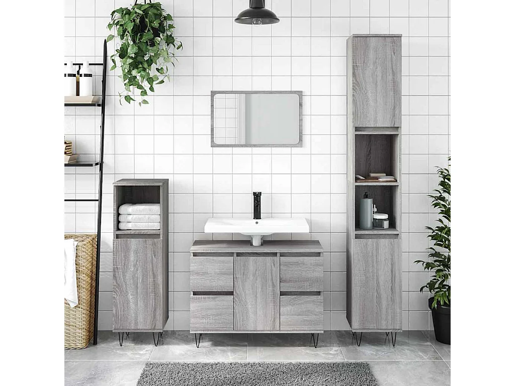 Mobile da Bagno Grigio Sonoma 80x33x60 cm in Legno Multistrato