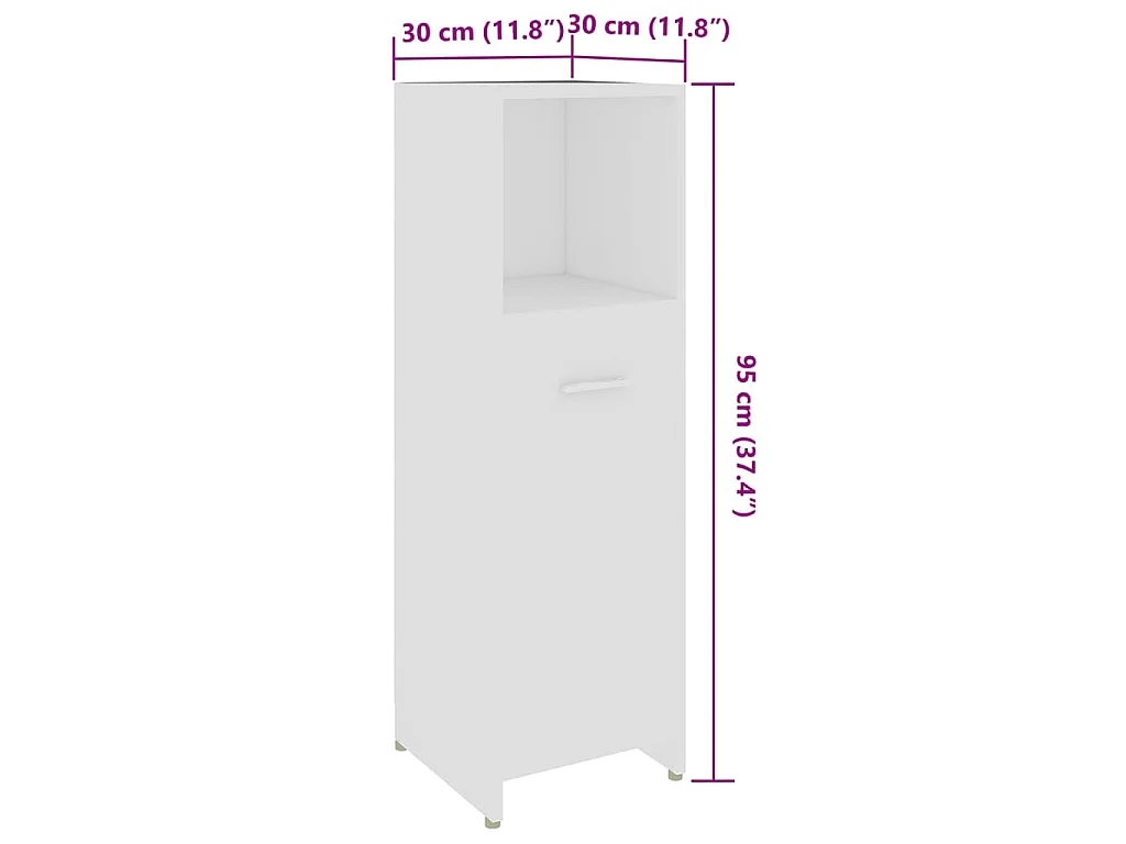 Armadio da Bagno Bianco 30x30x95 cm in Legno Multistrato