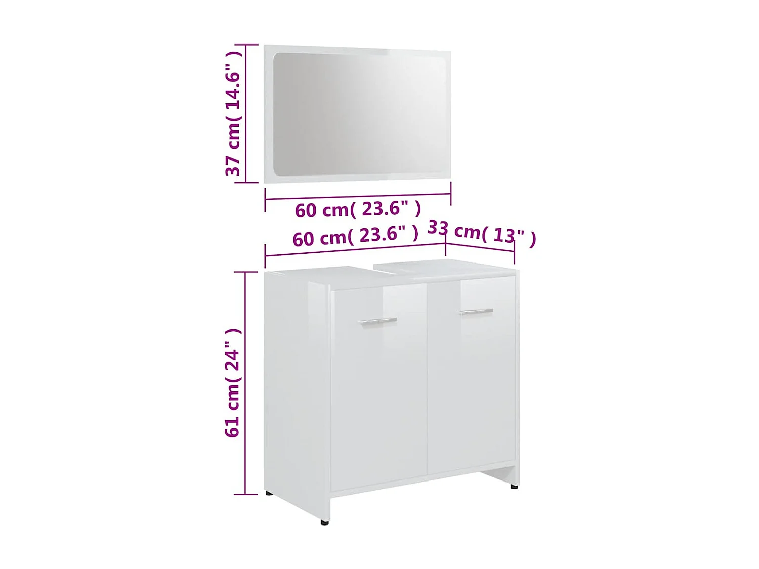 Badkamermeubelset bewerkt hout hoogglans wit