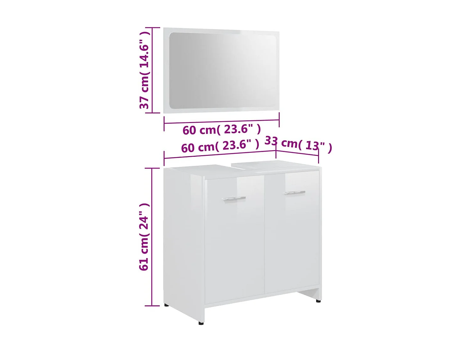 Badkamermeubelset bewerkt hout hoogglans wit