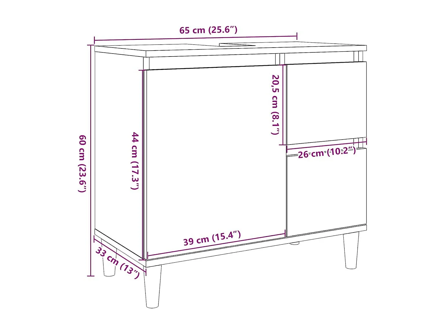 Armoire salle de bain chêne sonoma 65x33x60 cm