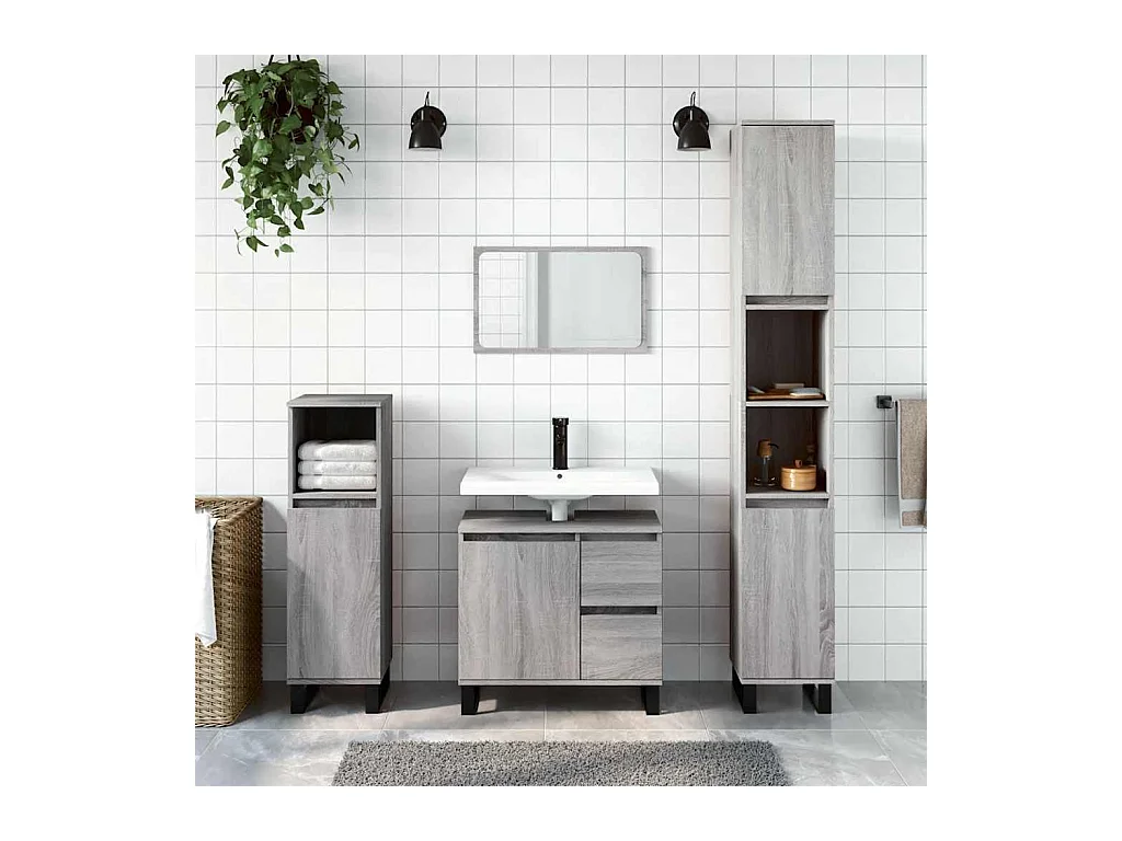 Armoire de bain sonoma gris 65x33x60 cm bois d'ingénierie
