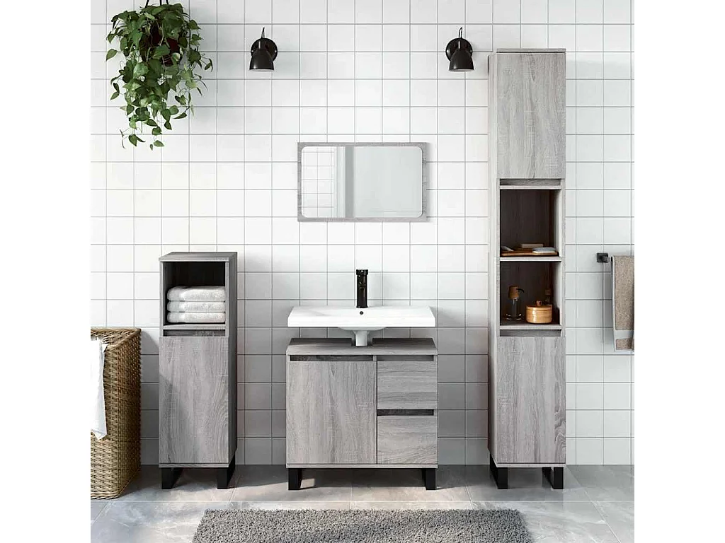 Badkamerkast 65x33x60 cm bewerkt hout grijs sonoma eikenkleurig