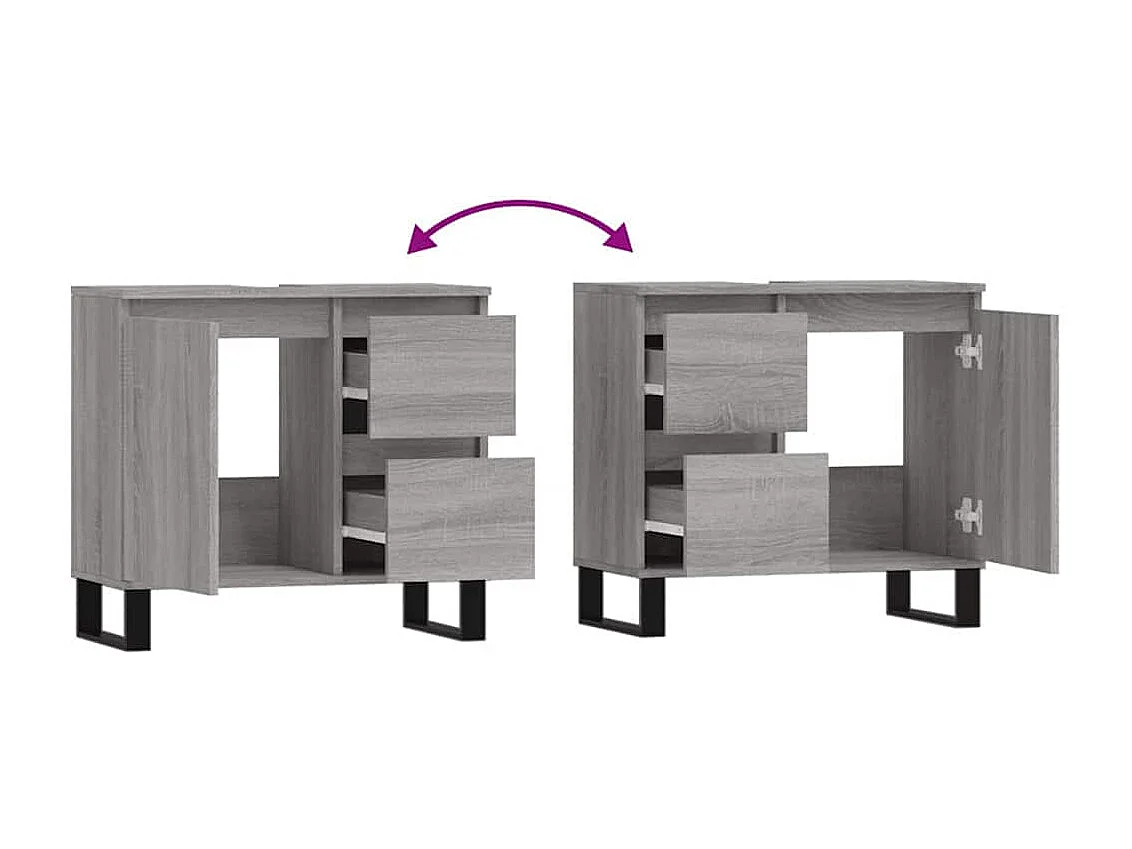 Badkamerkast 65x33x60 cm bewerkt hout grijs sonoma eikenkleurig
