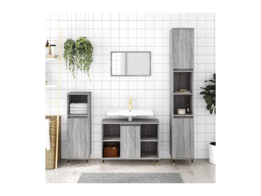 Badschrank Grau Sonoma 80x33x60 cm Holzwerkstoff