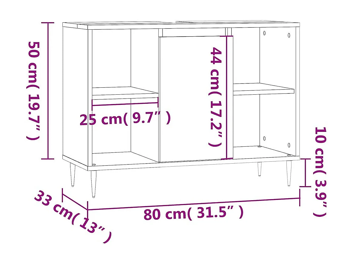 Armoire salle de bain sonoma gris 80x33x60 cm bois d'ingénierie