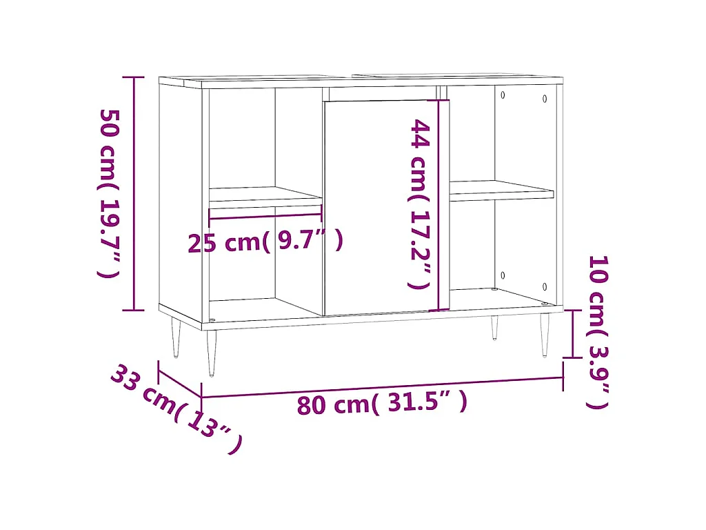 Badkamerkast 80x33x60 cm bewerkt hout grijs sonoma eikenkleurig