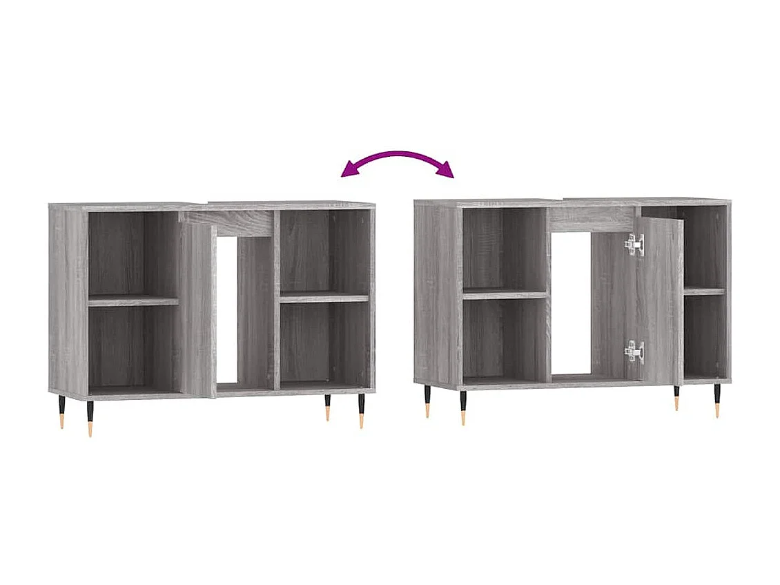 Badkamerkast 80x33x60 cm bewerkt hout grijs sonoma eikenkleurig