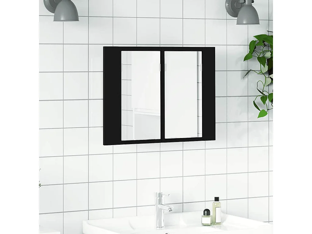 Armário espelhado casa banho c/ LED 60x12x45 cm acrílico preto