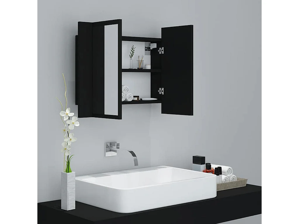 Armário espelhado casa banho c/ LED 60x12x45 cm acrílico preto