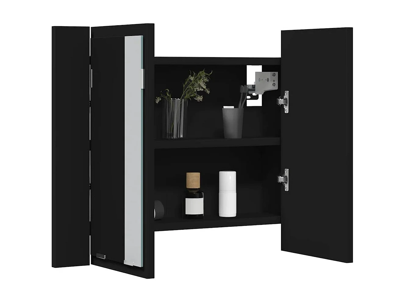 Armário espelhado casa banho c/ LED 60x12x45 cm acrílico preto