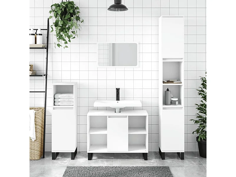 Set Mobili da Bagno 3 pz Bianco in Legno Multistrato