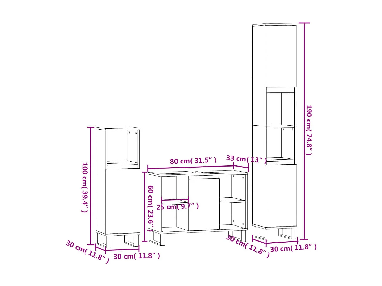 Set Mobili da Bagno 3 pz Bianco in Legno Multistrato