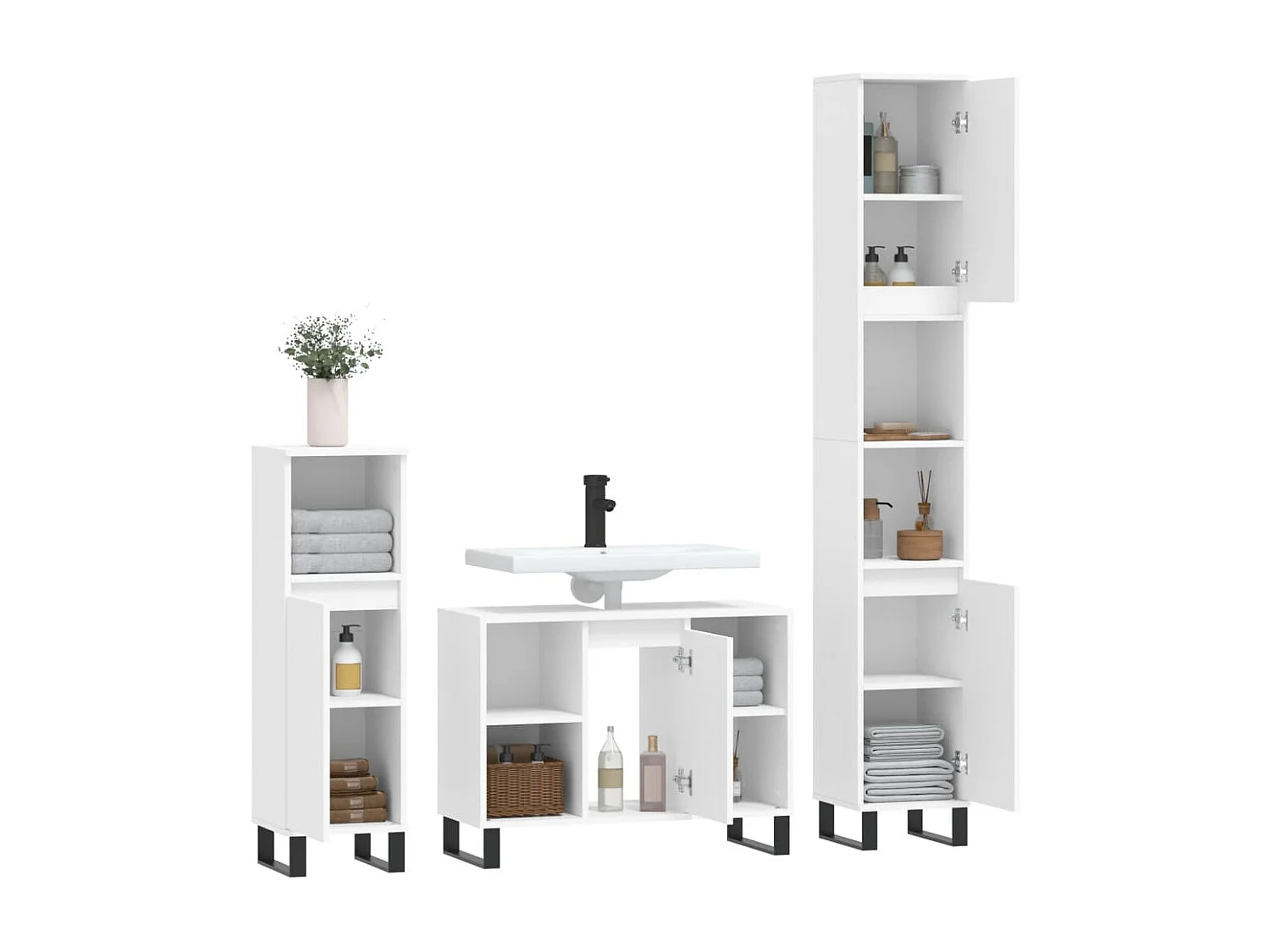 Set Mobili da Bagno 3 pz Bianco in Legno Multistrato